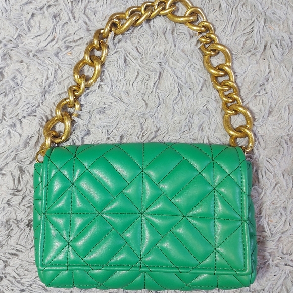 Zara Handbags - Zara quilted green shoulder bag with chunky gold metal strap